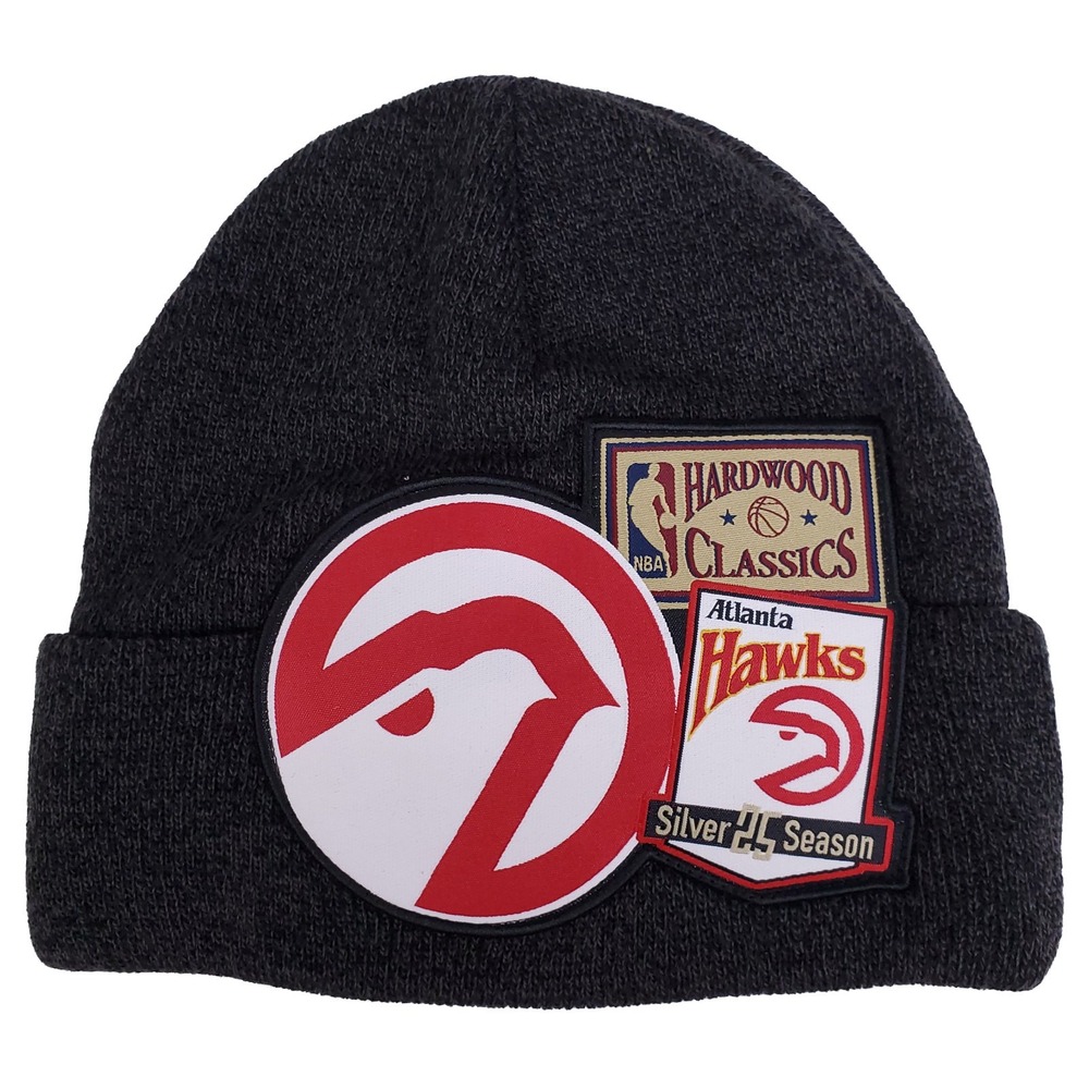 Atlanta Hawks Mitchell & Ness NBA Cuff Knit Hat Cap 3 Woven Labels Dark Gray New